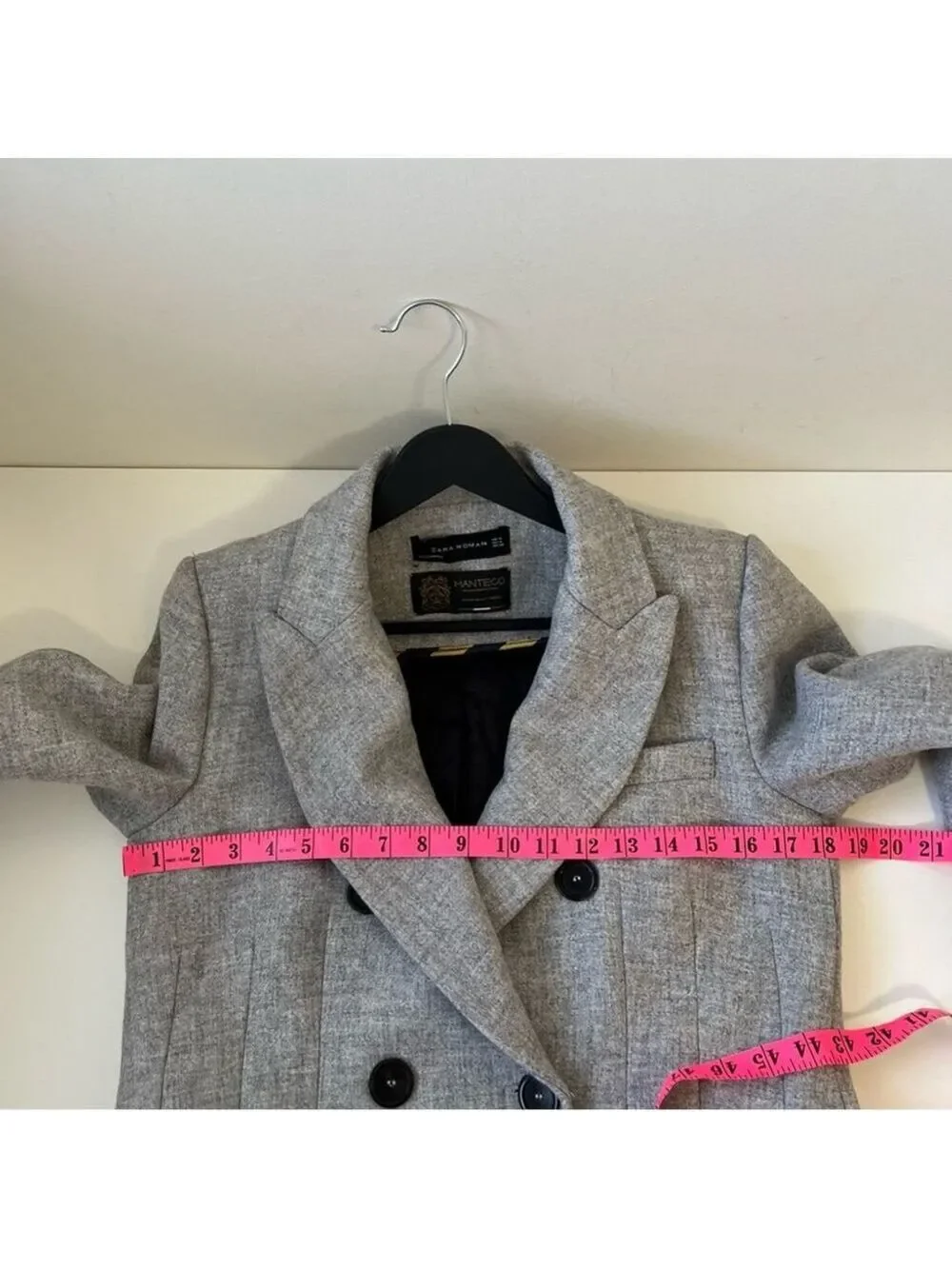 NEW ZARA DOUBLE BREASTED MANTECO PREMIUM QUALITY FABRICS COAT GRAY Sz M - Picture 11 of 12